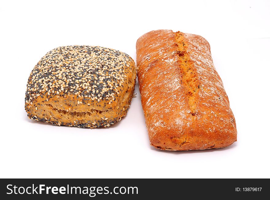 Weltmeister and ciabatta bread isolated on a white background