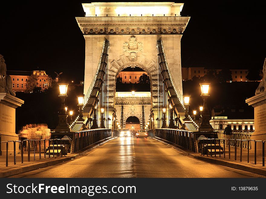 Famous chain bridge in Budapest, Hungary