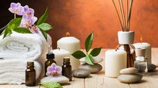 Wellness Environment With Jasmine And Orchid Essential Oils Stock Photo