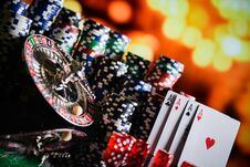Casino Concept. Closeup Of Roulette Chips Stock Images