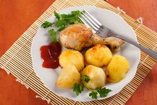 Roasted Chicken Leg With Potatoes Stock Image Roasted Chicken Leg With Potatoes Stock Image