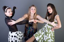 Three Happy Retro-styled Girls Royalty Free Stock Photography Three Happy Retro-styled Girls Royalty Free Stock Photography