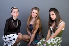 Three Happy Retro-styled Girls Royalty Free Stock Images Three Happy Retro-styled Girls Royalty Free Stock Images