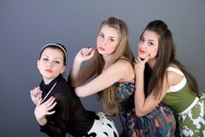 Three Happy Retro-styled Girls Royalty Free Stock Photo Three Happy Retro-styled Girls Royalty Free Stock Photo