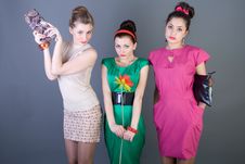 Three Happy Retro-styled Girls Stock Images Three Happy Retro-styled Girls Stock Images