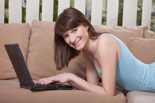 Woman With Laptop At Home Stock Photos Woman With Laptop At Home Stock Photos
