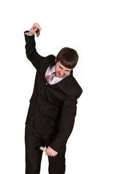 Angry Businessman With Cell Phone Stock Photography