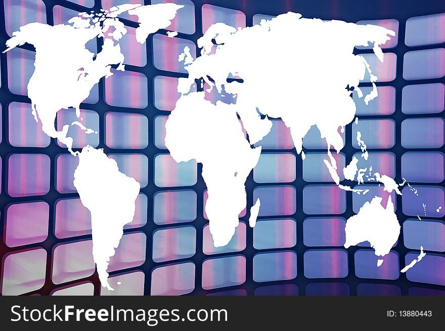 World map purple grunge art background style