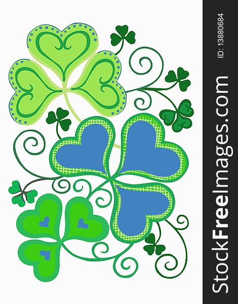Clover leaves depicted on the sheet of paper in the form of applique. Clover leaves depicted on the sheet of paper in the form of applique