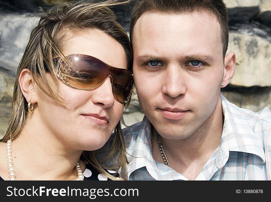 Portrait of engaged couple on the beach