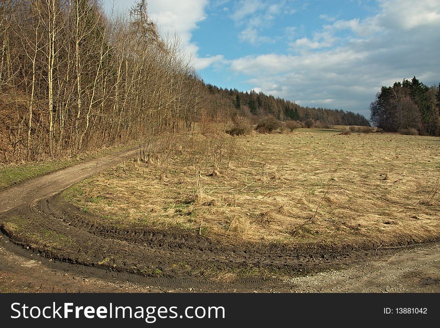 Road curve near road and plain, countryside landscape. Road curve near road and plain, countryside landscape