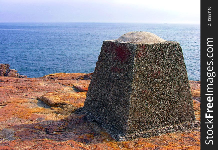 Japan Landmark stone on cliff by the sea. Japan Landmark stone on cliff by the sea