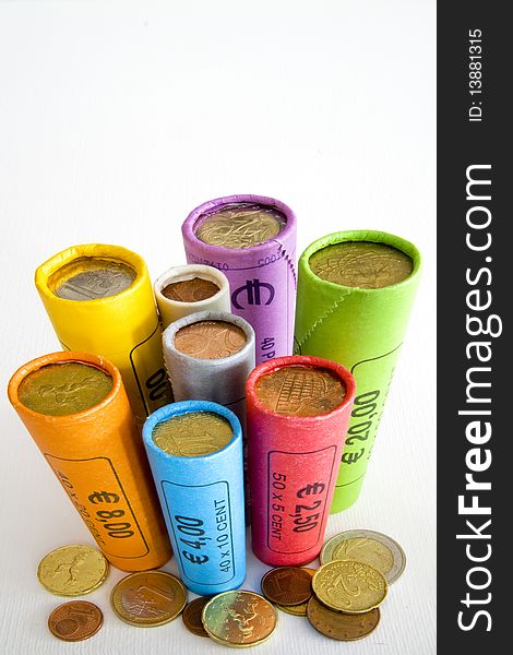 Euro coins in colored packages