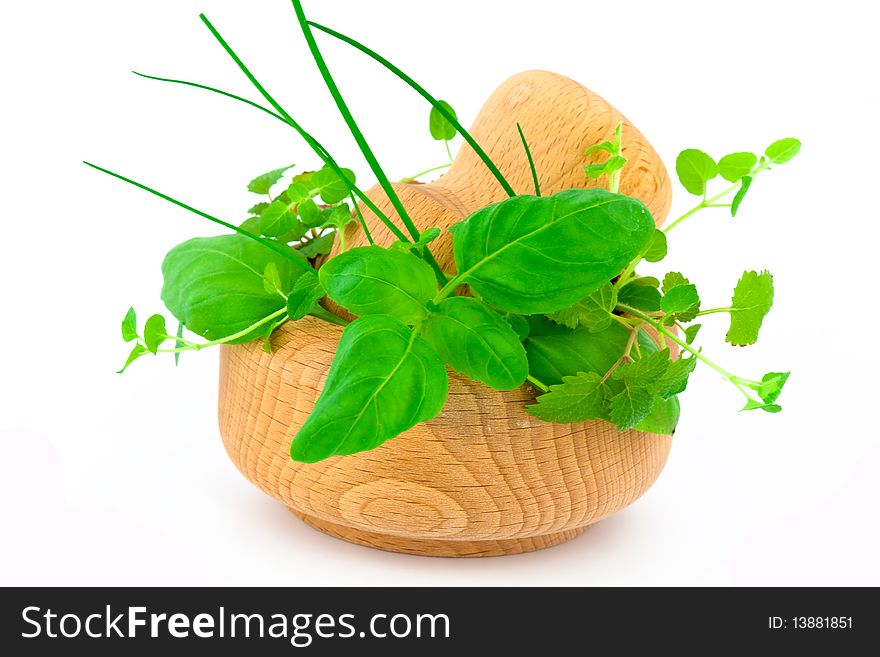 Mortar and Pestle with Herbs