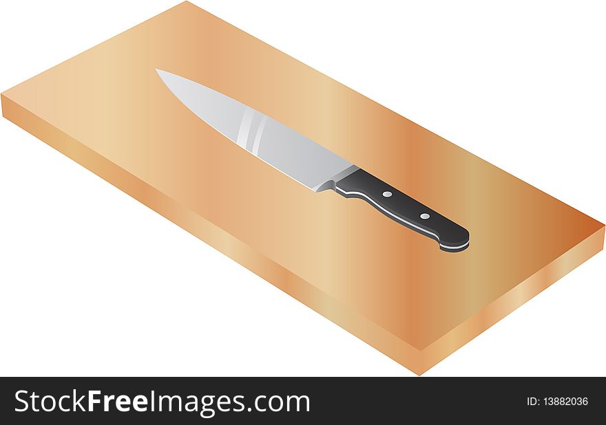 Chef's knife on wood cutting board