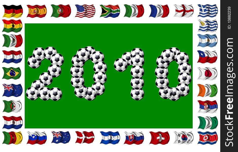 Illustration of a background 2010 - Soccer and Nation Flags