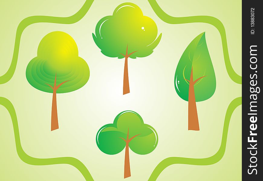 Abstract cute beautiful green tree set vector illustration. Abstract cute beautiful green tree set vector illustration