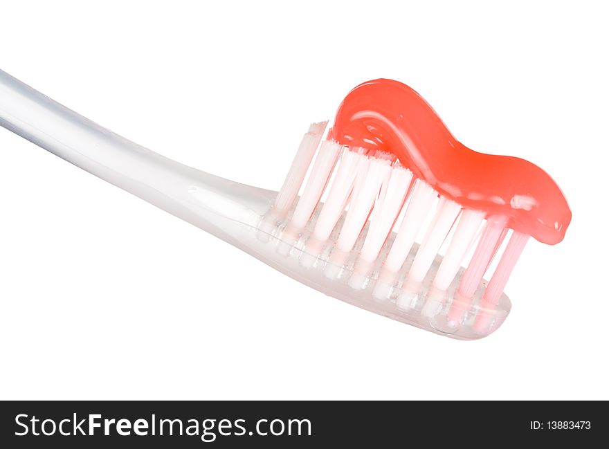 Close-up tooth-brush with paste, isolated on white