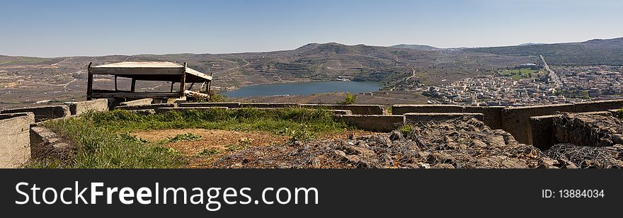 Abandoned military outpost looking at lake Ram in the northeastern Golan Heights - Israel. Abandoned military outpost looking at lake Ram in the northeastern Golan Heights - Israel.