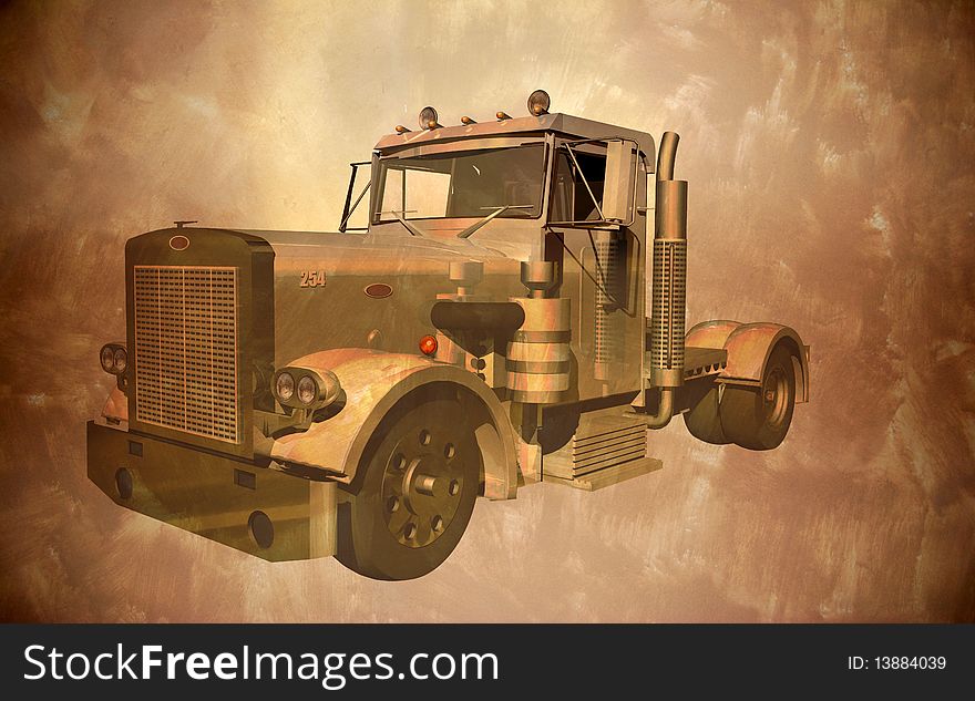 Front view of hard truck on a grunge background. Front view of hard truck on a grunge background