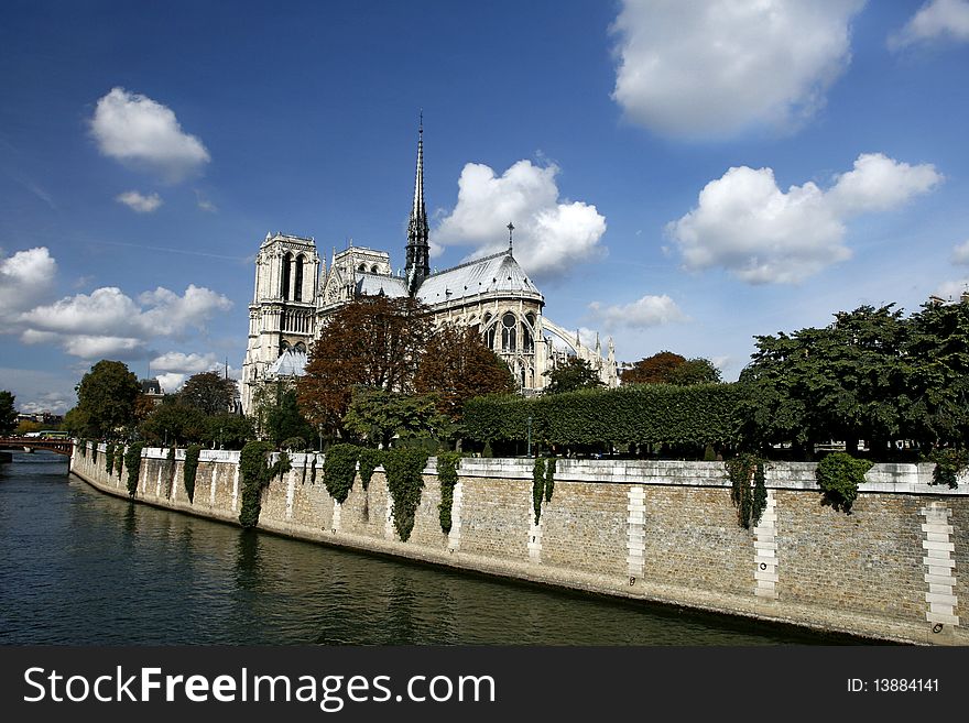 Scene  of Notre Dame de Paris and the Seine,France