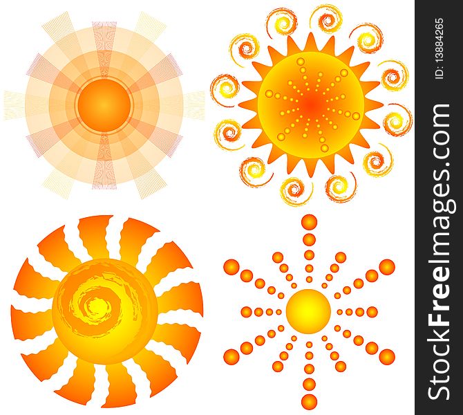 Set abstract decorative suns on a white background. Set abstract decorative suns on a white background