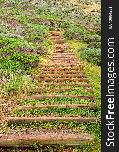 Man made trail steps in Marin Headlands Park, California. Man made trail steps in Marin Headlands Park, California.