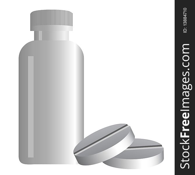 Plastic container with pills, vector illustration