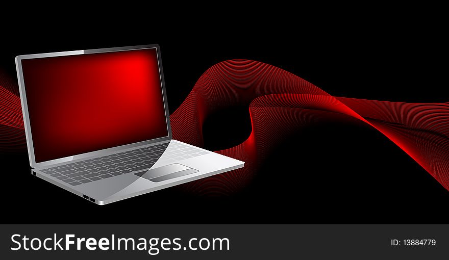Laptop with waves on white background