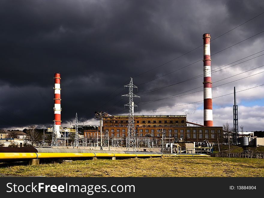 Smokestack, Line Factory And Dark Clouds