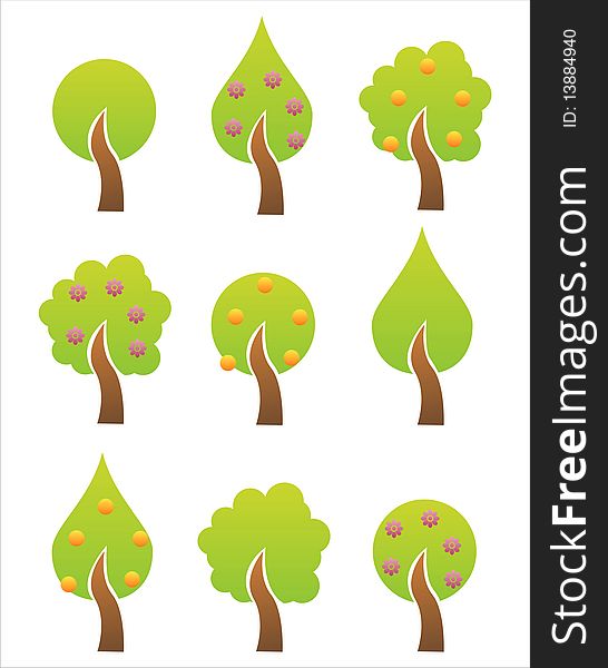Set of 9 green tree icons. Set of 9 green tree icons
