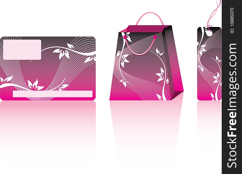 Pink shopping set. Many decorative elements. Isolated on a white background. Vector will be additional