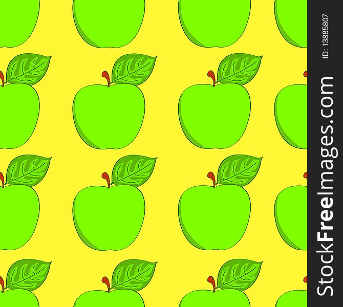 Seamless green apple background. On yellow. Seamless green apple background. On yellow.