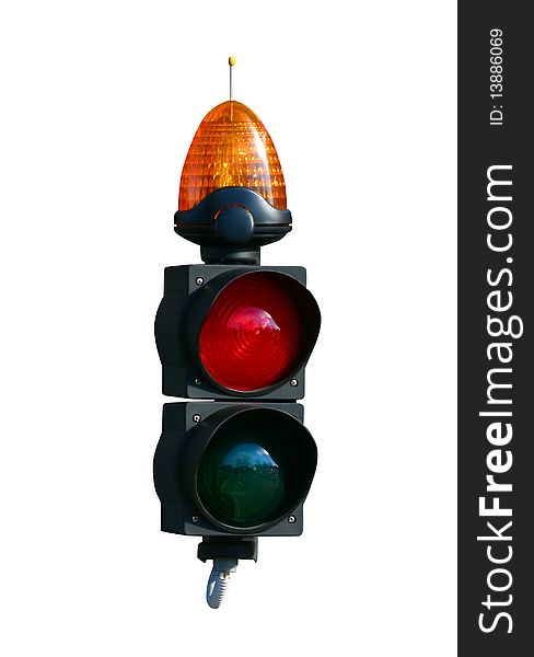 Small traffic light with warning lights isolated on white background. Clipping path included. Small traffic light with warning lights isolated on white background. Clipping path included.