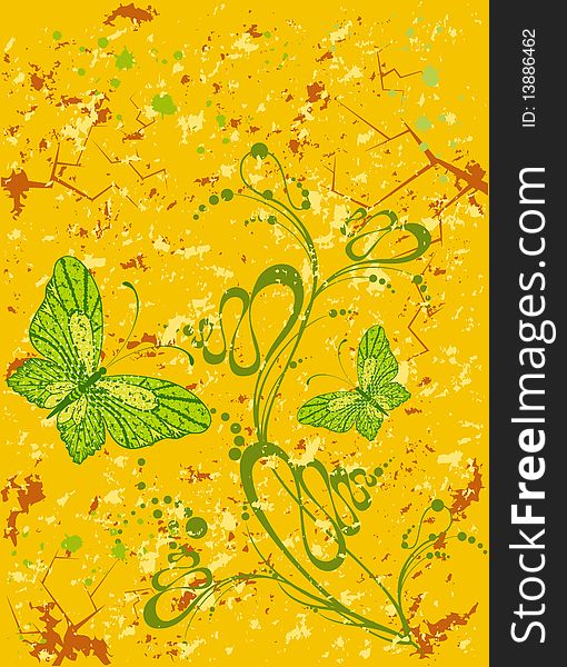 Grunge background with tropical butterflies. Grunge background with tropical butterflies