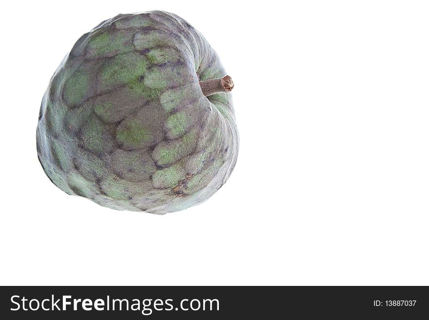 A chirimoya or custard apple against a white background