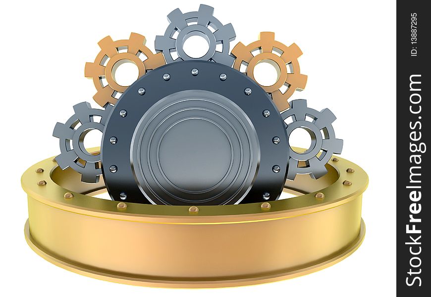 Background from gold and steel gears isolated on a white background