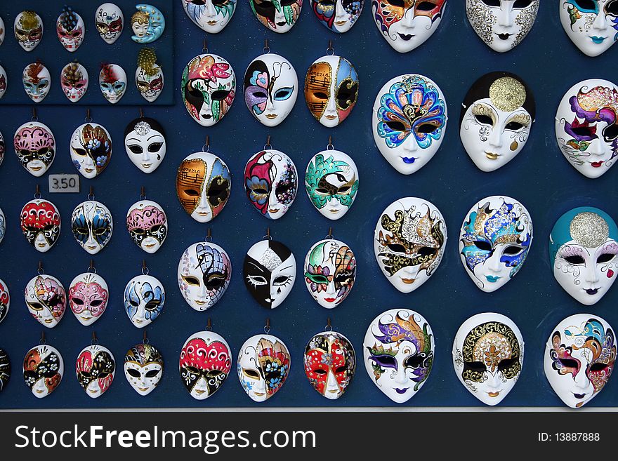 Ornate replica masks for the Venice carnival. Ornate replica masks for the Venice carnival