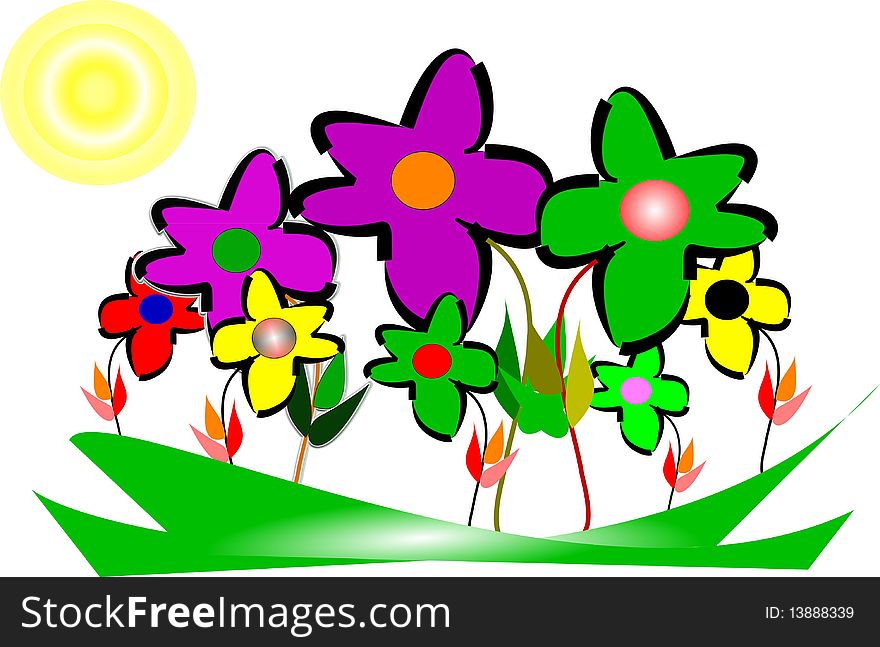 Simple abstract illustration of sunny spring day in 3d. Simple abstract illustration of sunny spring day in 3d