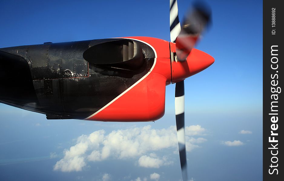 Nice view out of seaplane's bull's-eye in Maldives