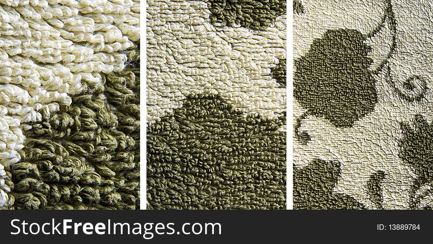 Three arrangements of towel structures, from close-up of fibers to normal pattern view. Three arrangements of towel structures, from close-up of fibers to normal pattern view.