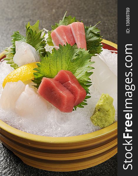 Japanese sashimi on a white dish