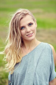 Outdoor Portrait Of A Beautiful Middle Aged Blonde Woman Stock Images