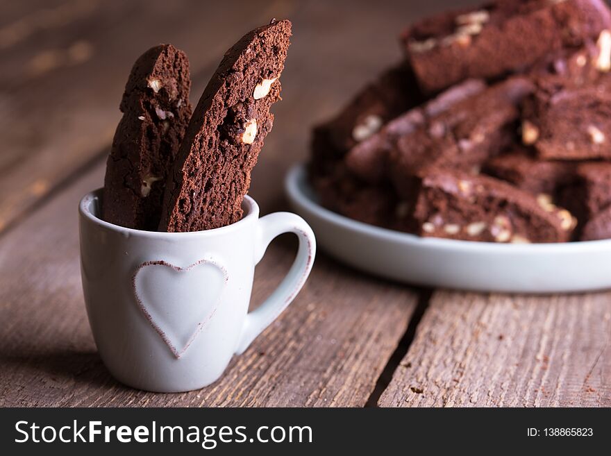 Appetizing Italian biscotti cookies in a cup for coffee