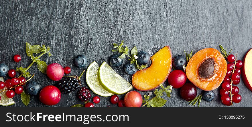 Banner concept with fruits and berries