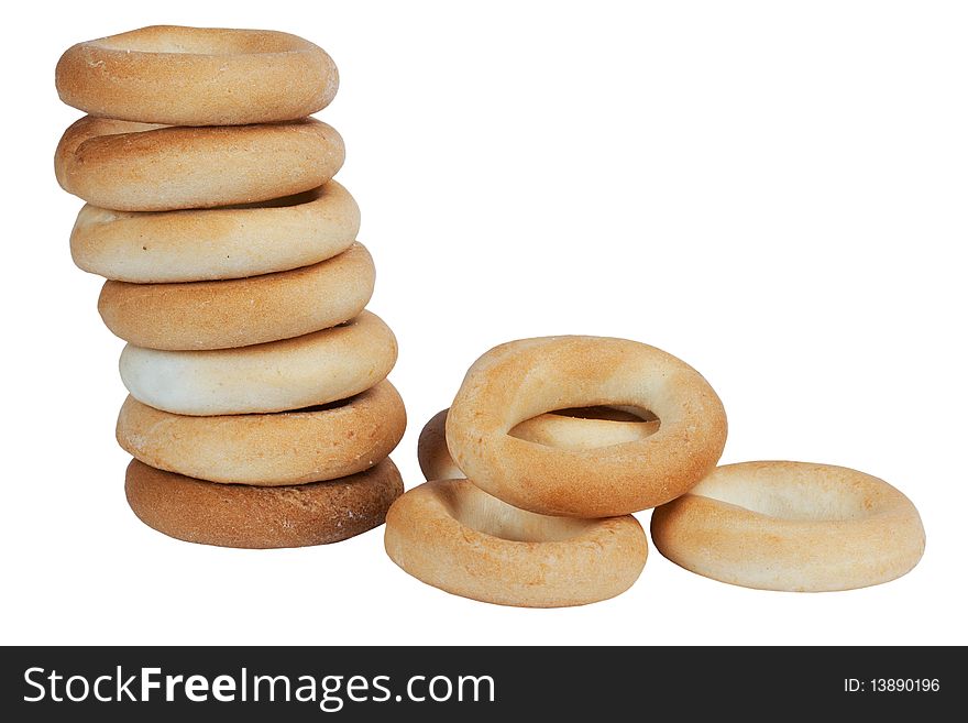 Round bagels on white background