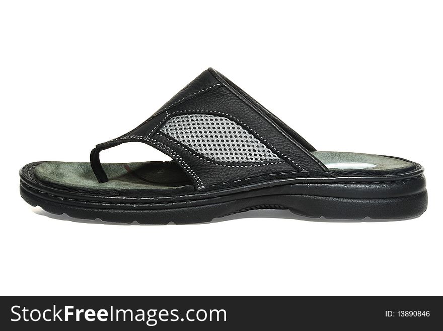 This is a beautiful black leather men sandal isolated on a white background.