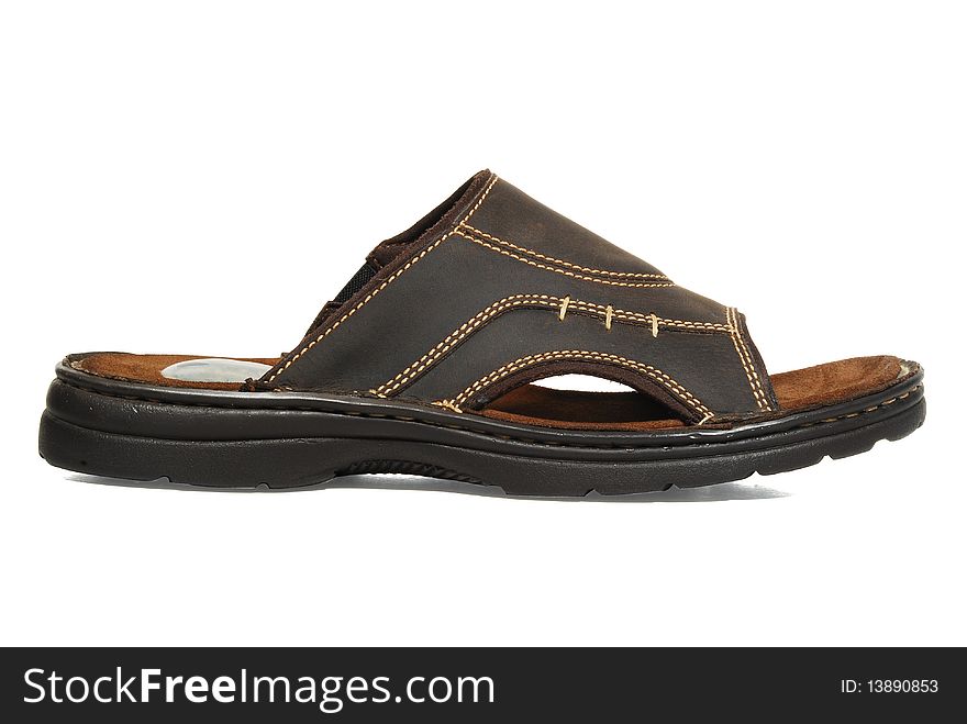 This is a beautiful brown leather men sandal isolated on a white background.