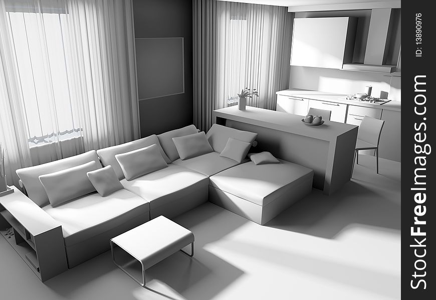 Modern white drawing room 3d image