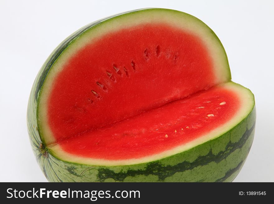 Watermelon close-up with one quarter cut out